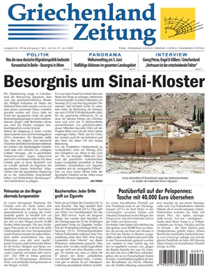Bild der Titelseite der Griechenland Zeitung Ausgabe 974