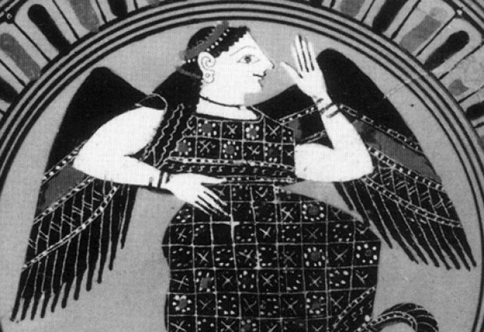Foto (© wikipedia): Eris auf einer griechischen Darstellung (ca. 550 v. Chr.)