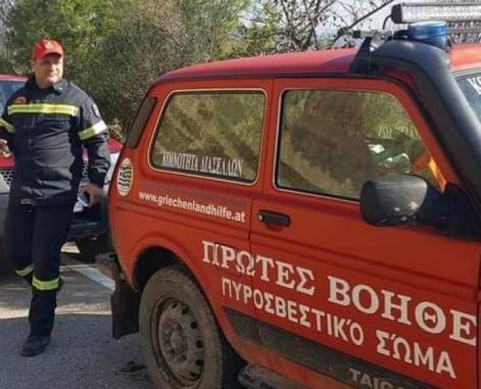 Foto (© griechenlandhilfe): Diesen Feuerwehrwagen spendete die griechenlandhilfe vor zwei Jahren der Gemeinde Diasella in der Nähe des antiken Olympia auf der Peloponnes.