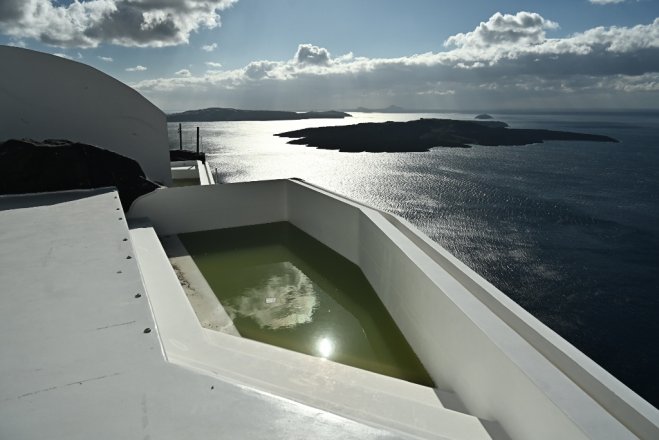 Unser Foto (© Eurokinissi) entstand auf Santorini.