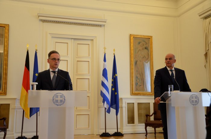 Unser Foto zeigt die beiden Außenminister Heiko Maas (l.) und Nikos Dendias während der Pressekonferenz. 
