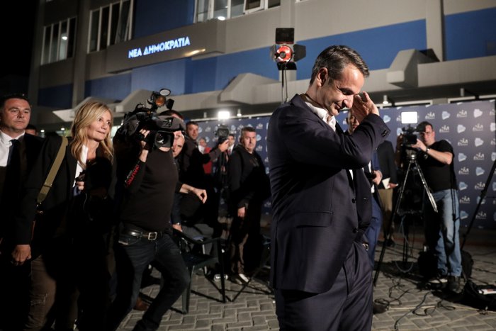 Unser Archivfoto (© Eurokonissi) zeigt ND-Chef Kyriakos Mitsotakis Wahlabend (26.5.).