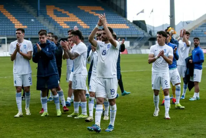 Unser Archivfoto (© Eurokinissi) zeigt die griechische U21-Nationalmannschaft nach einem Spiel gegen Andorra. 