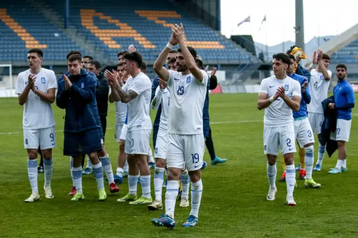 Unser Archivfoto (© Eurokinissi) zeigt die griechische U21-Nationalmannschaft nach einem Spiel gegen Andorra. 