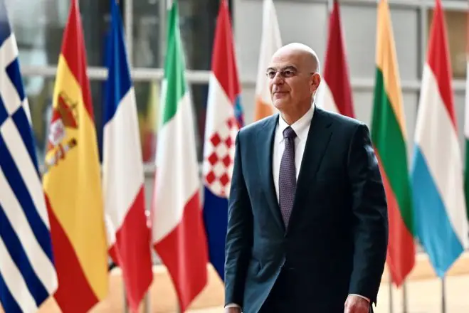 Unser Foto (© Pressestelle des griechischen Verteidigungsministeriums) zeigt Verteidigungsminister Nikos Dendias am Dienstag (12.5.) in Brüssel.
