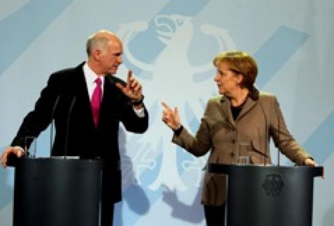 Papandreou trifft Merkel und spricht in Berlin vor Industriellen