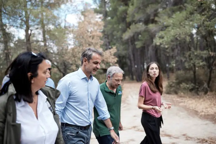 Unser Archivfoto (© Eurokinissi) zeigt Premierminister Kyriakos Mitsotakis im Evros-Gebiet.