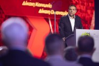 Unser Foto (© Eurokinissi) zeigt Oppositionschef Alexis Tsipras während seiner Rede bei der Internationalen Messe Thessaloniki.