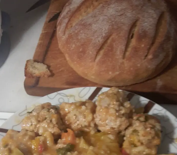 Unser Archivfoto (Griechenland Zeitung / Elisa Hübel) zeigt einen Teller Giouvarlakia mit Brot serviert.