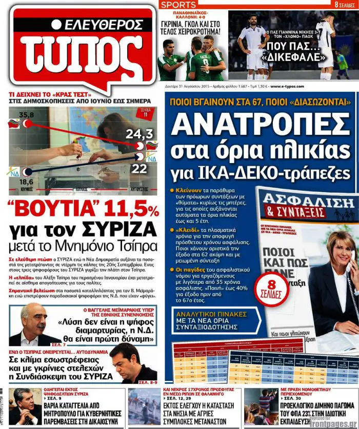 TITELBLÄTTER DER GRIECHISCHEN PRESSE