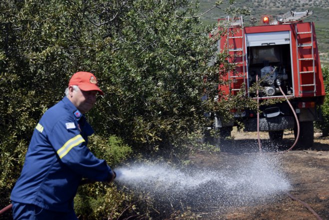Unser Foto (© Eurokinissi) entstand am vergangenen Donnerstag, 11.6., bei der Waldbrandbekämpfung in der Gemeinde Argos auf der Peloponnes. 