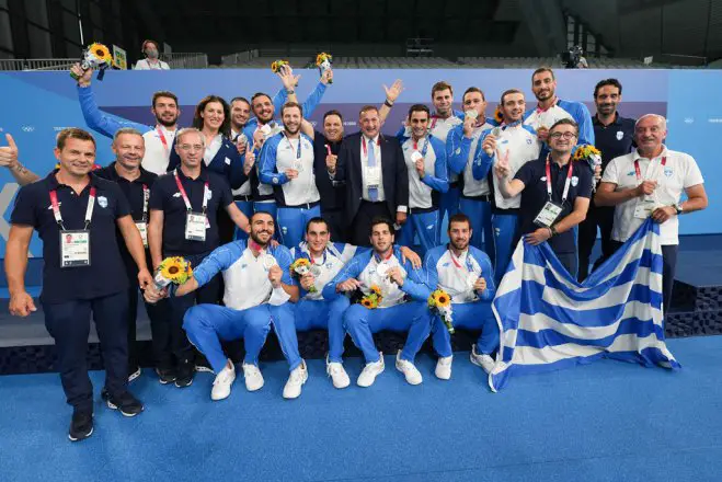Foto (© Eurokinissi): Die griechische Wasserball-Olympiamannschaft.