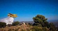 Unser Foto (© Eurokinissi) zeigt ein Löschflugzeug im Einsatz in Achaia auf der Peloponnes.