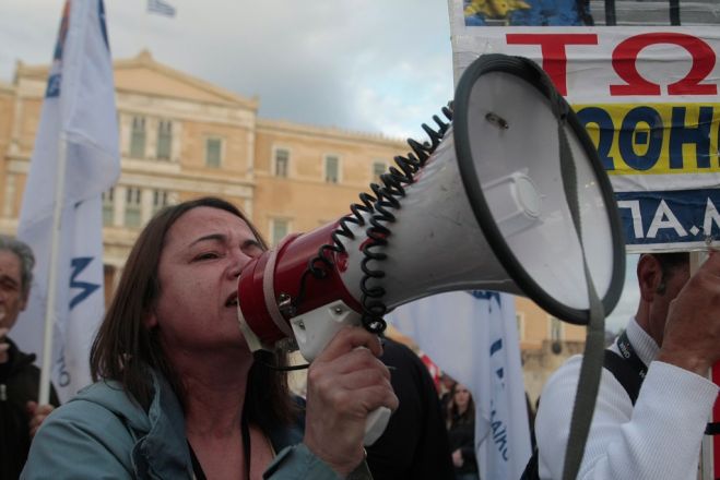 Kundgebung zum ersten Jahrestag des „Nein“-Referendums in Griechenland
