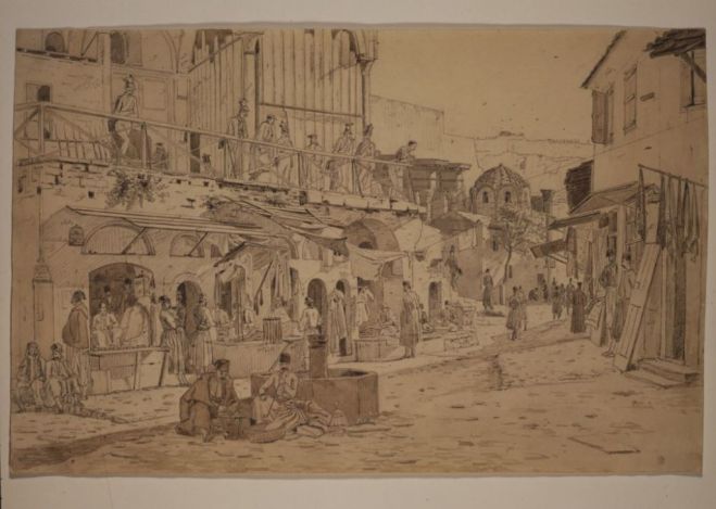 Die Abbildung vom Stadtteil Monastiraki in Athen (1835) stammt von dem Dänen Martinus Rørbye.  
