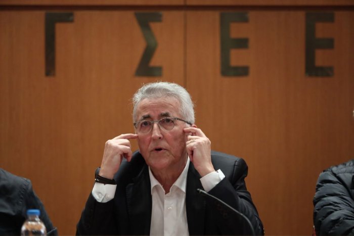 Unser Archivfoto (© Eurokinissi) zeigt den Vorsitzenden der Dachgewerkschaft der Arbeitnehmer in der Privatwirtschaft (GSEE) Jannis Panagopoulos.