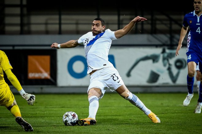 Unser Archiv-Foto (© Eurokinissi) entstand am 25. November 2020, als Georgios Giakoumakis für die griechische Nationalmannschaft spielte.