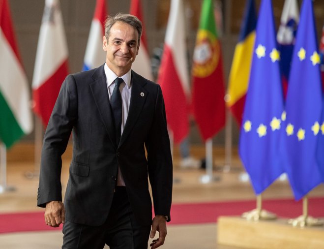 Das Foto (© Eurokinissi) zeigt den griechischen Premierminister Mitsotakis am Freitag (18.10.) in Brüssel.