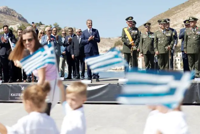 Unser Archivfoto (&copy; Eurokinissi) zeigt Premierminister Kyriakos Mitsotakis am Sonntag (13.9.) auf der Insel Kastellorizo.