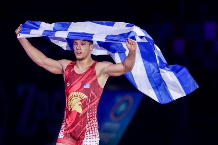 Unser Foto (© Eurokinissi) zeigt Georgios Kougioumtsidis am Montag (15.9.) nach seinem Sieg in Zagreb.