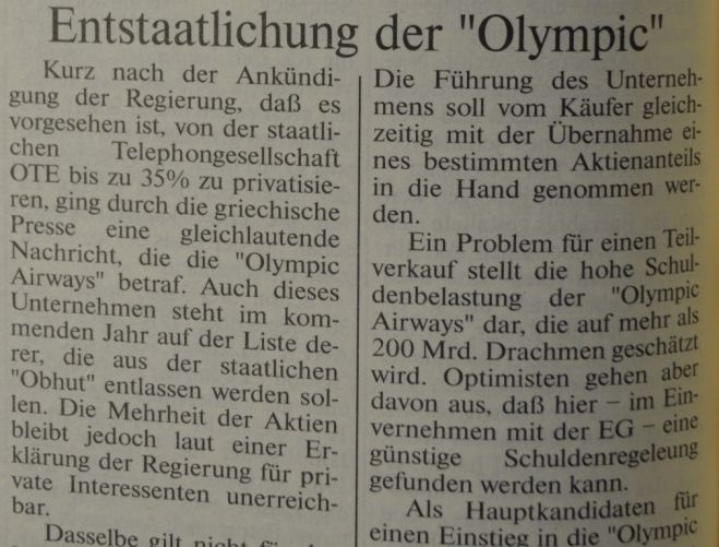 Entstaatlichung der „Olympic“ in Griechenland