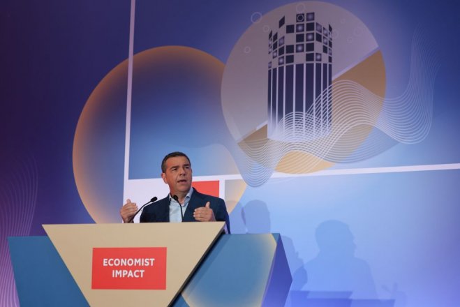 Unser Foto (© Eurokinissi) zeigt den ehemaligen Regierungschef Alexis Tsipras im Rahmen des Kongresses „Thessaloniki Metropolitan Summit“.