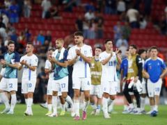 Die griechische Nationalmannschaft 2025 nach der Niederlage gegen Dänemark im Rahmen der Qualifikation für die WM 2026 (Foto: © Eurokinissi)