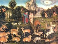 Adam und Eva im „Paradies“ (Werk von Lucas Cranach dem Älteren, 1472–1553; Gemäldegalerie Alte Meister Dresden)